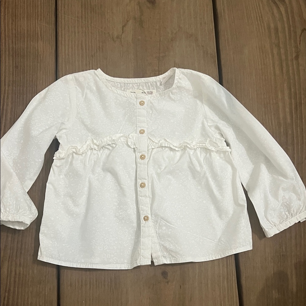 Zara White Kids Button-Down Shirt with Ruffle Detail